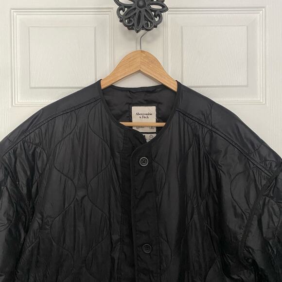 Abercrombie & Fitch Coat Jacket Quilted Liner Black Patch Pockets Boxy Puff - Picture 8 of 10